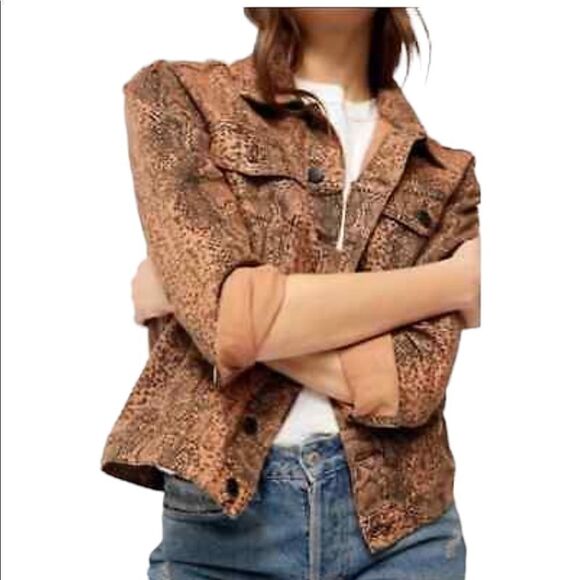 Free People Snake print trucker jacket brown and black oversized size small - Picture 3 of 10